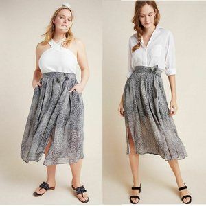 Anthropologie Gray Midi A-Line Skirt with Tie Front